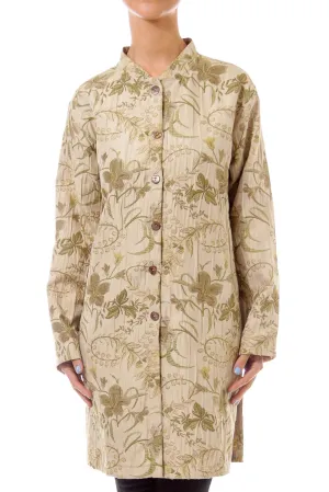 Beige Flower Embroidery Button Down Coat