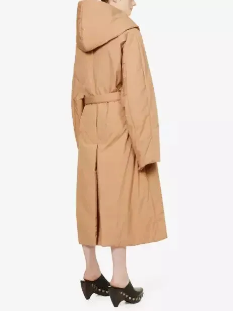 Belted Padded Wrap Coat in Beige