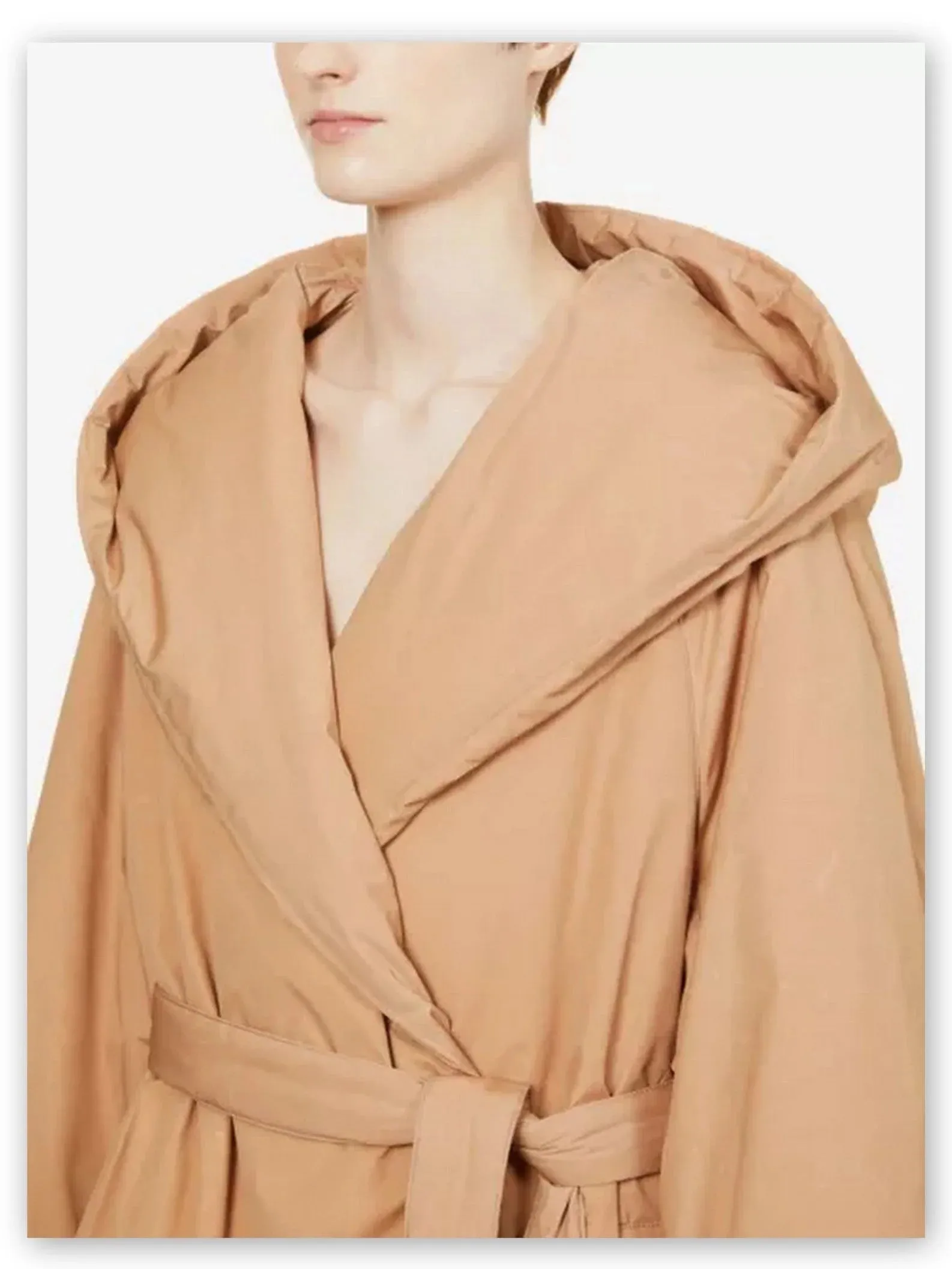 Belted Padded Wrap Coat in Beige