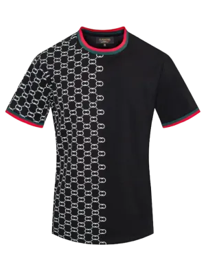 Black red and green men's crewneck t-shirt 100% cotton regular fit tee