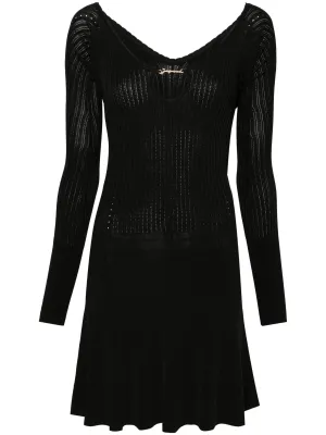 Black Ribbed Knit Dress with Plaque