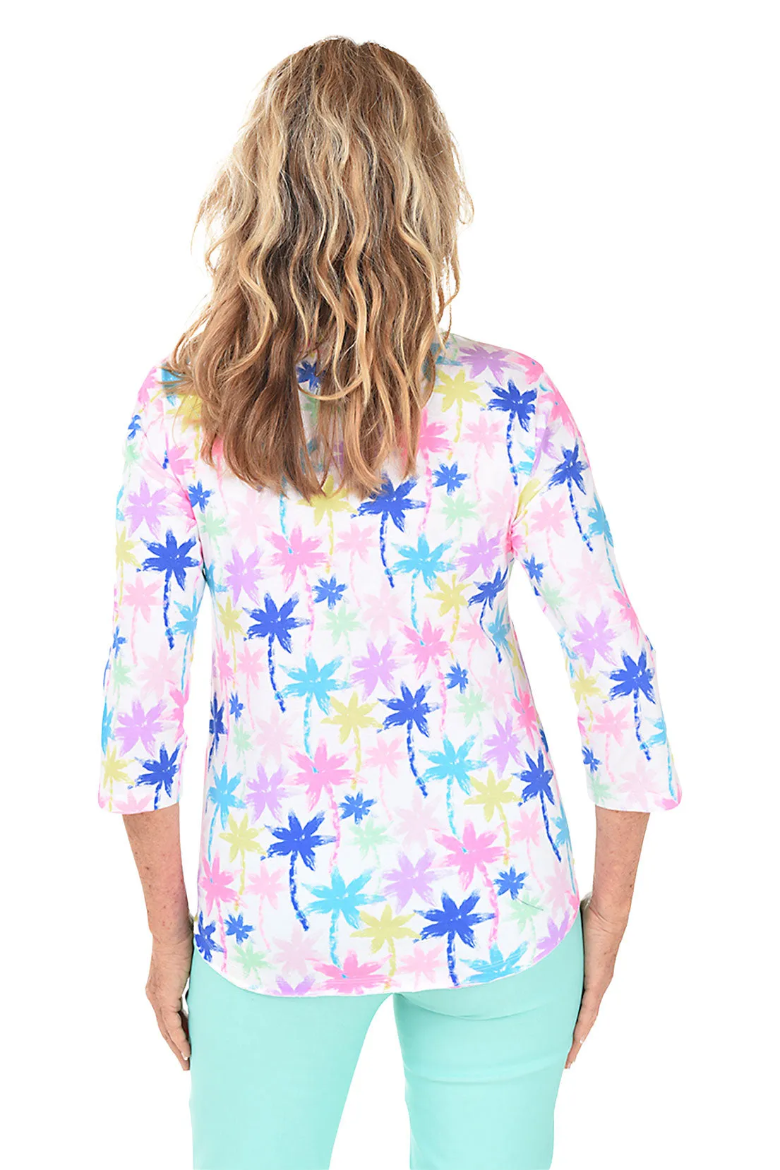 Brushstroke Palms High-Low Knit Top