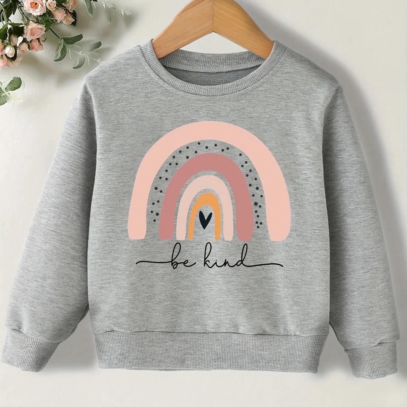 Casual, Cute Pullover Sweatshirt for Girls with "Be Kind" Rainbow Print**