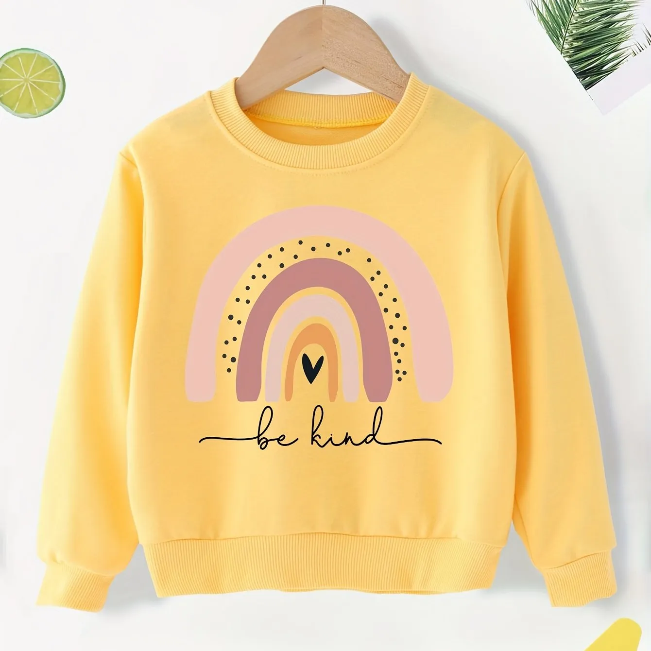 Casual, Cute Pullover Sweatshirt for Girls with "Be Kind" Rainbow Print**