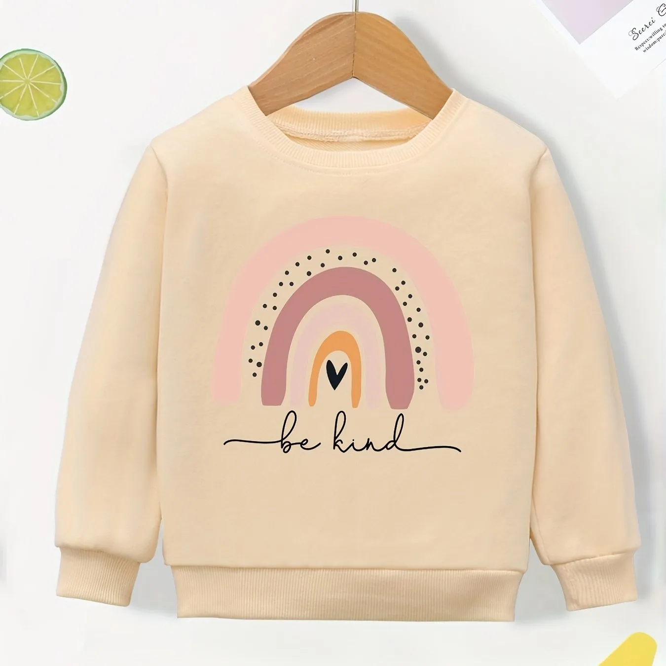 Casual, Cute Pullover Sweatshirt for Girls with "Be Kind" Rainbow Print**