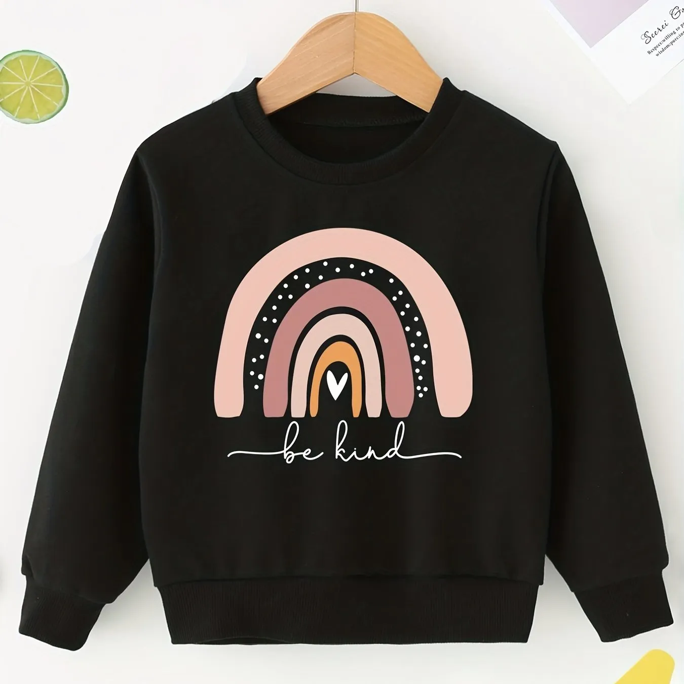 Casual, Cute Pullover Sweatshirt for Girls with "Be Kind" Rainbow Print**