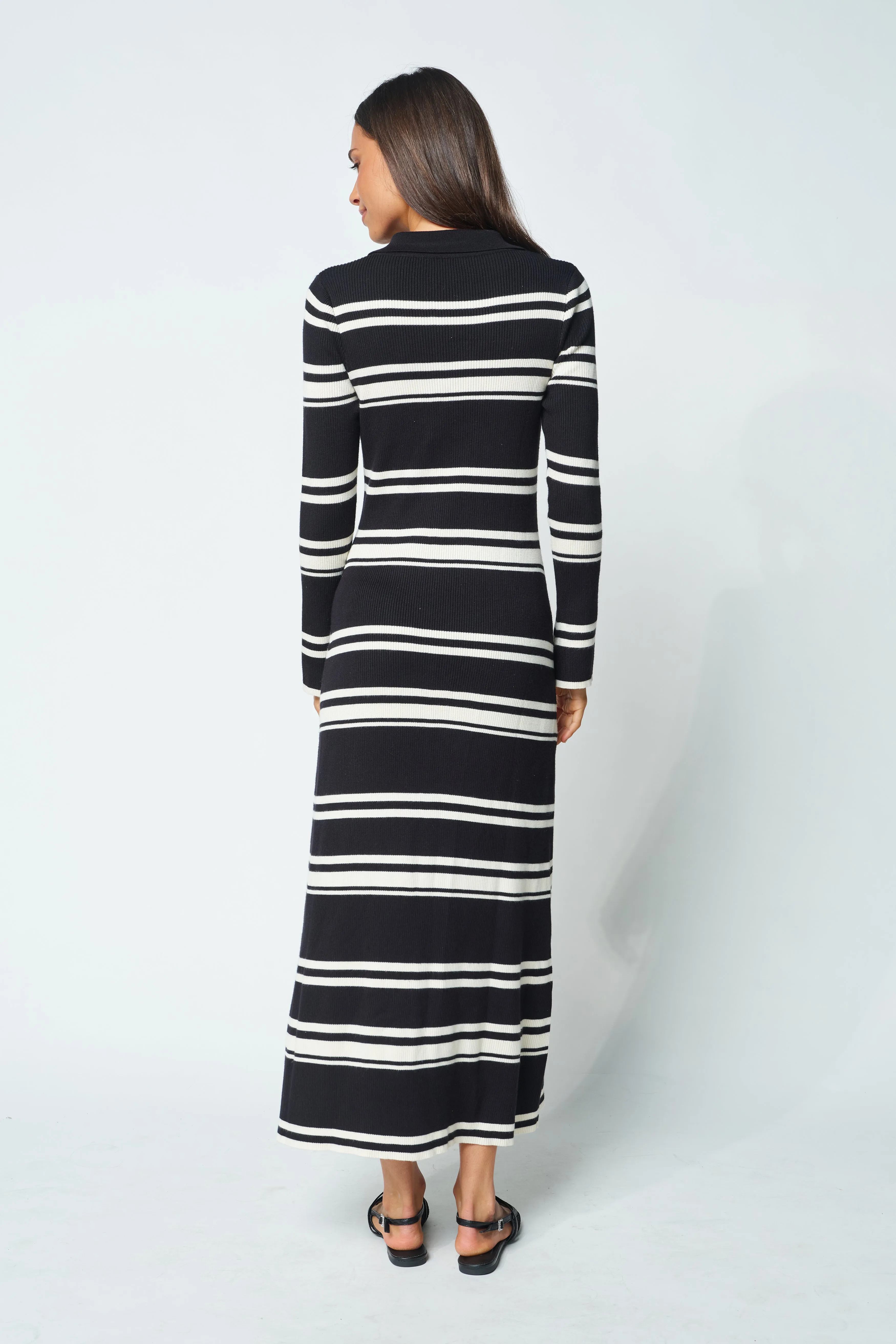Chilli Snap-Front Knit Midi Dress - Black / Cream