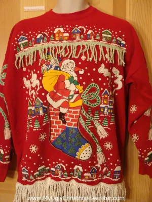 Christmas Sweatshirt 80s Santa Stocking Shaped Chimney