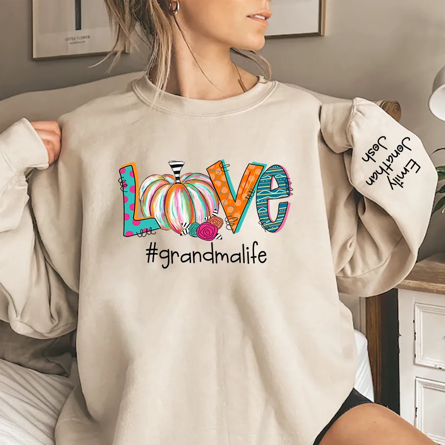 Customized Colorfull Love Grandma Pumpkins Autumn Sweatshirt