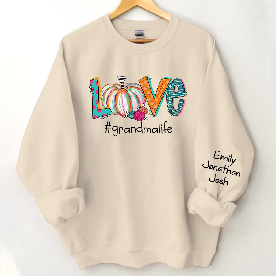 Customized Colorfull Love Grandma Pumpkins Autumn Sweatshirt