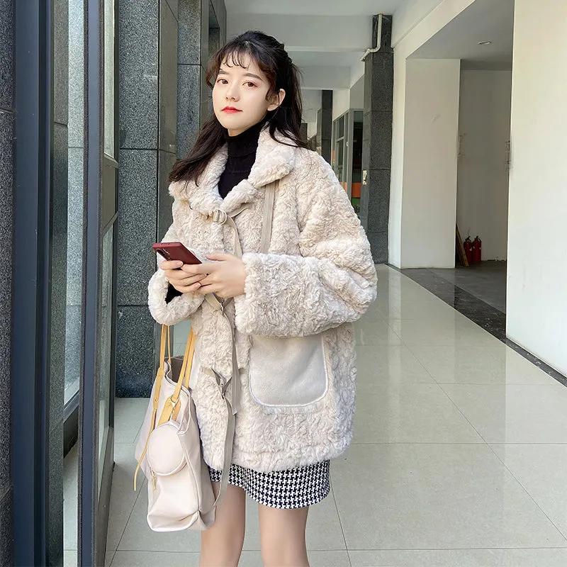 Cute lamb fur padded coat   S34