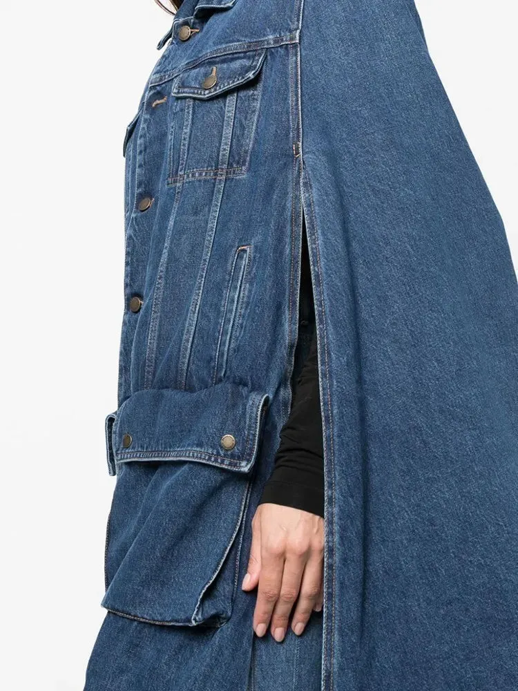 Denim Lapel Long Sleeve Patchwork Single Breasted Vintage Jacket