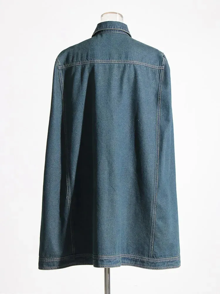 Denim Lapel Long Sleeve Patchwork Single Breasted Vintage Jacket