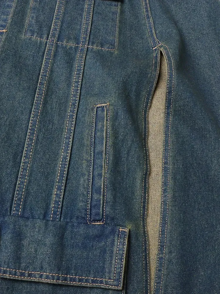 Denim Lapel Long Sleeve Patchwork Single Breasted Vintage Jacket