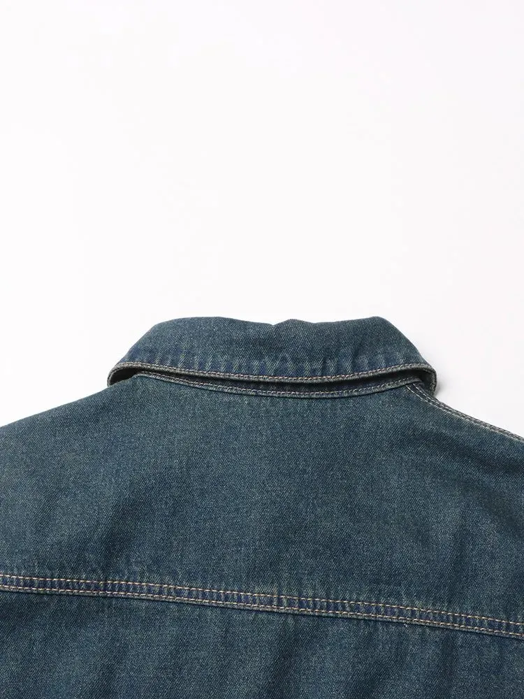 Denim Lapel Long Sleeve Patchwork Single Breasted Vintage Jacket