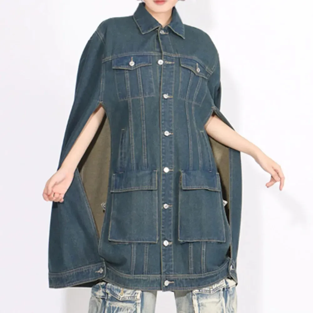 Denim Lapel Long Sleeve Patchwork Single Breasted Vintage Jacket