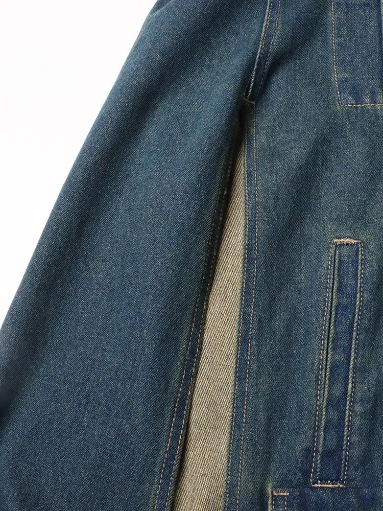 Denim Lapel Long Sleeve Patchwork Single Breasted Vintage Jacket