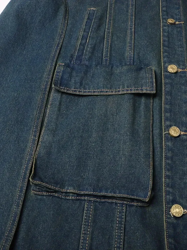 Denim Lapel Long Sleeve Patchwork Single Breasted Vintage Jacket