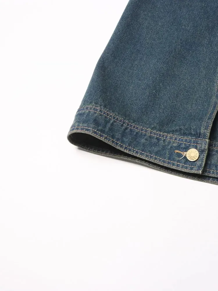 Denim Lapel Long Sleeve Patchwork Single Breasted Vintage Jacket