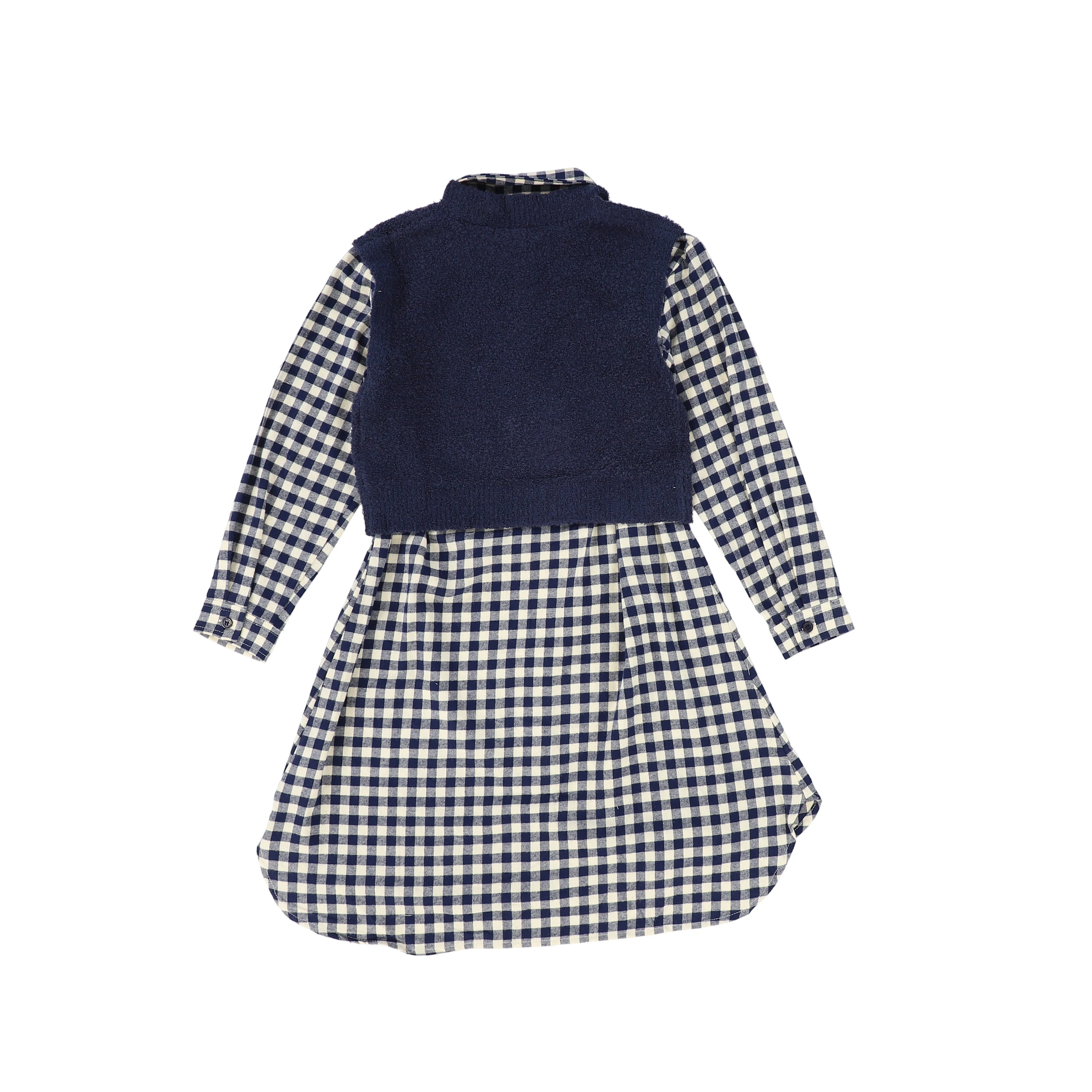 dress shirt style gingham with knit vest - navy