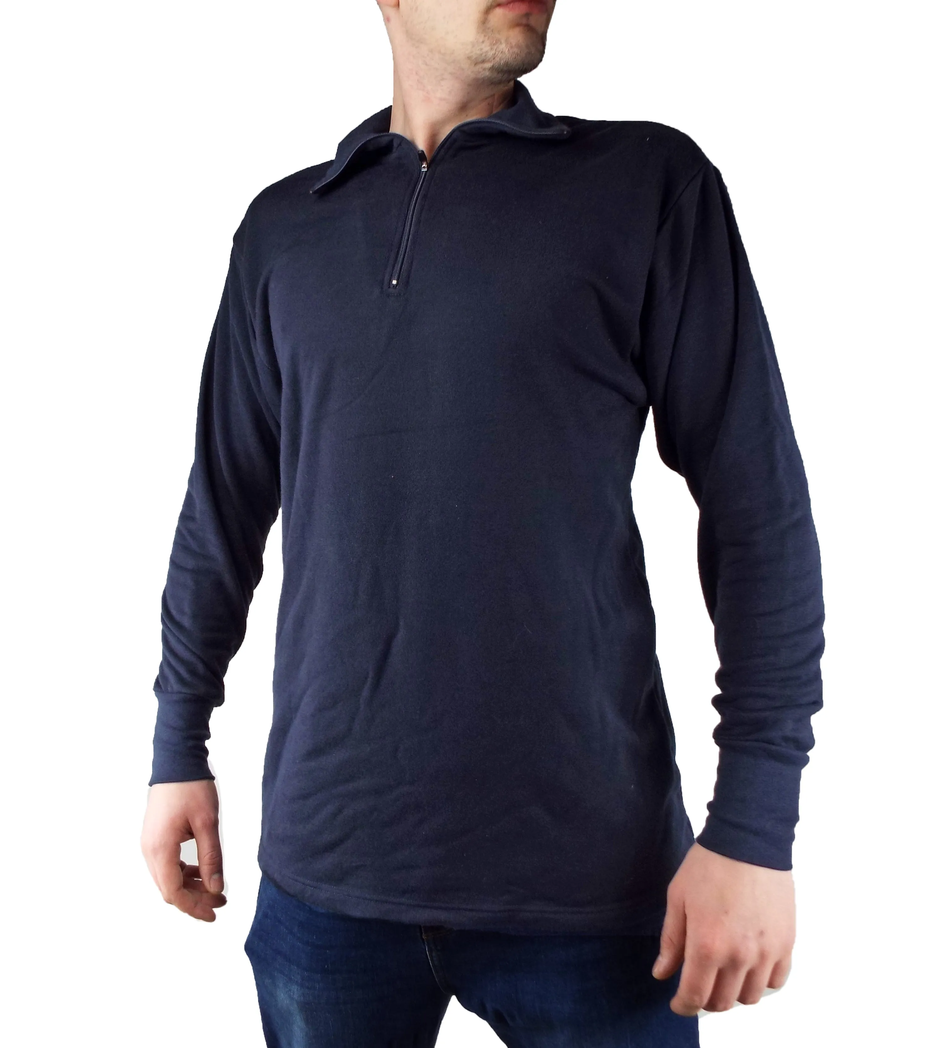 Dutch Military - Long-sleeve Thermal Zipped Neck Top - Navy Blue - Grade 1