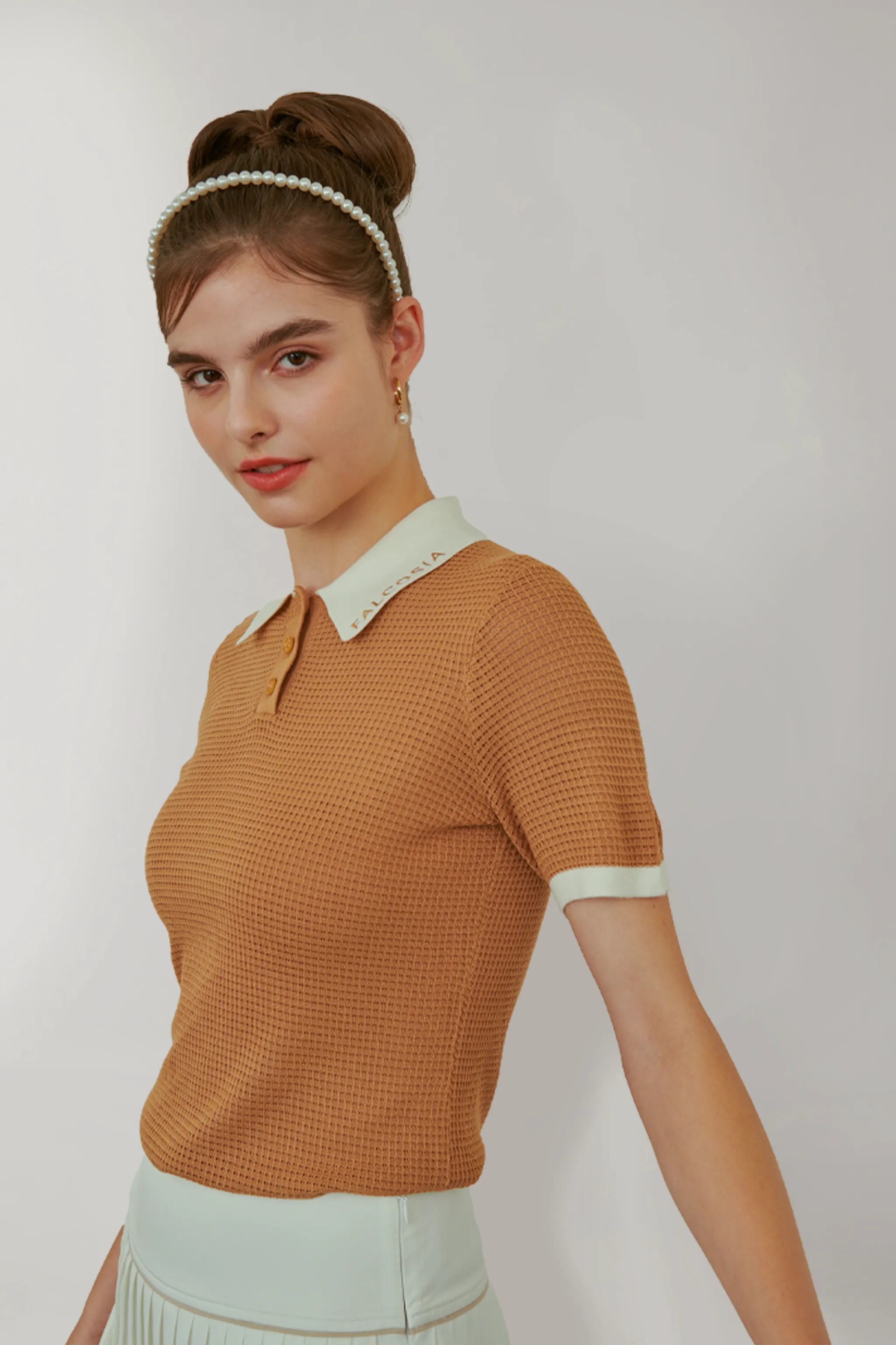 Falcosia Brown Knit Waffle Top