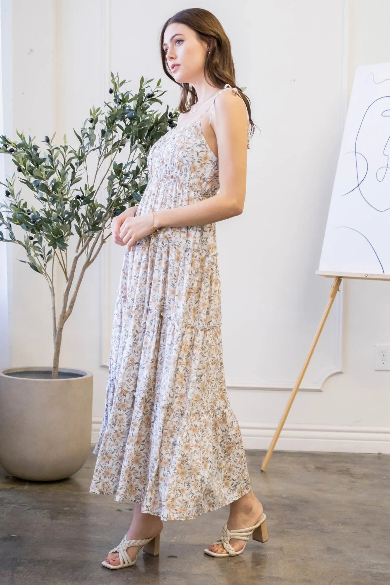 Floral Shirred Tiered Maxi Dress