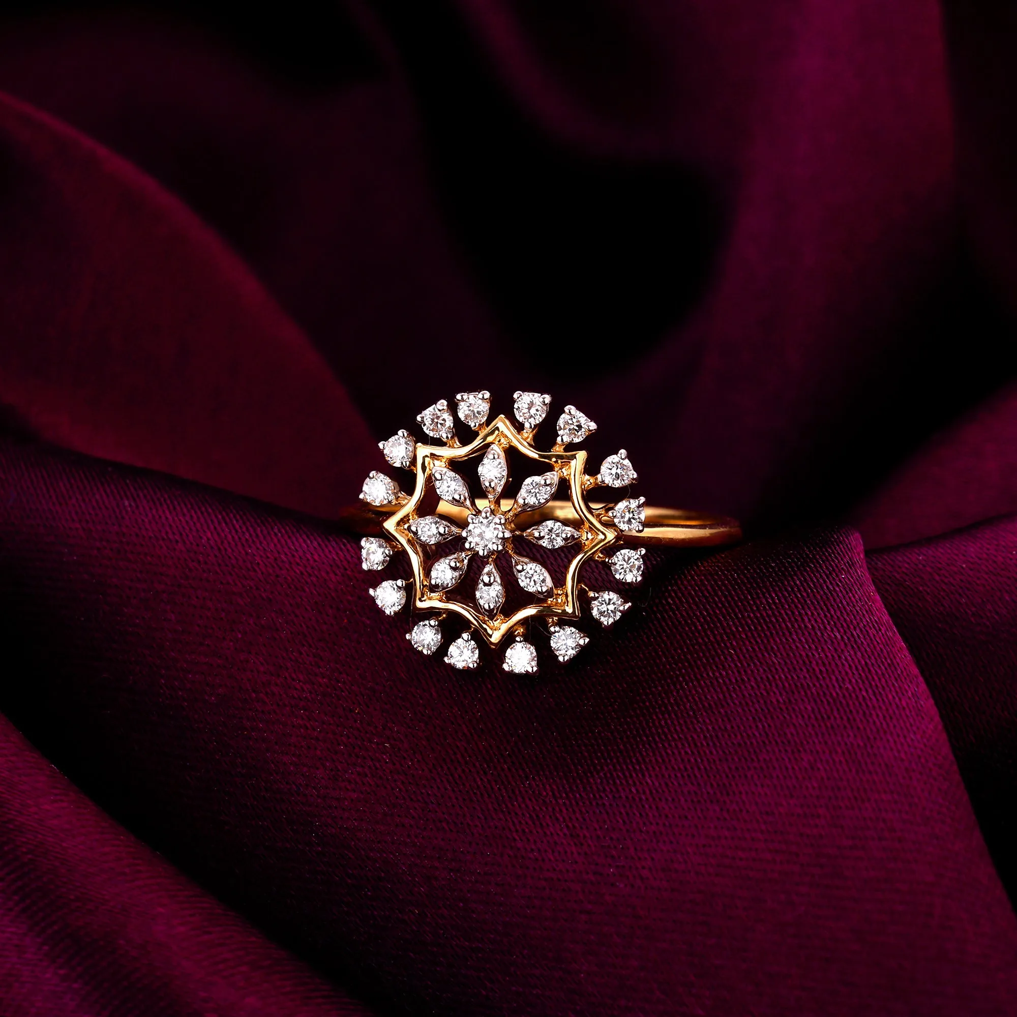 Gold Floral Glam Diamond Ring