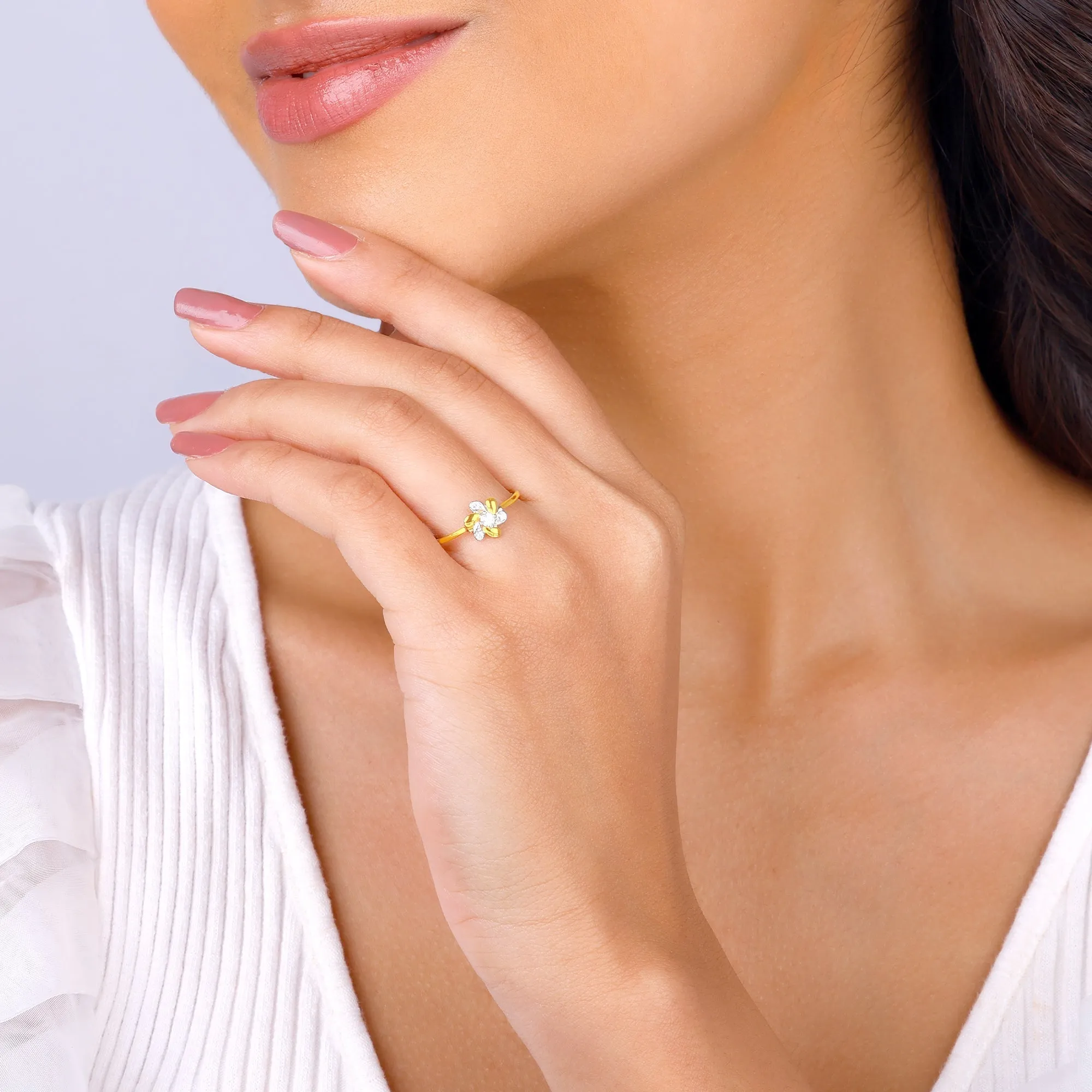 Gold Floral Swirl Diamond Ring