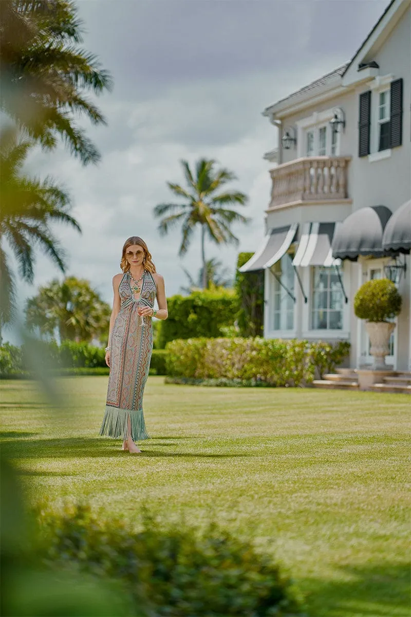 Halter Neck Knit Maxi Dress
