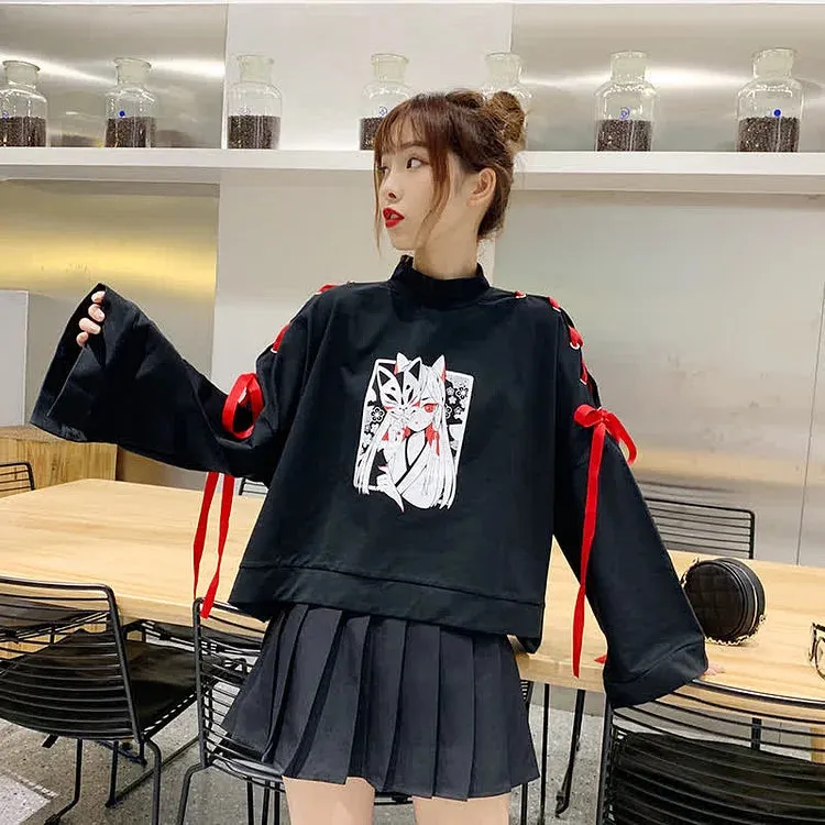Harajuku Fox Girl Ribbon Sweatshirt - Stylish and Cozy