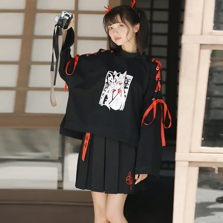 Harajuku Fox Girl Ribbon Sweatshirt - Stylish and Cozy