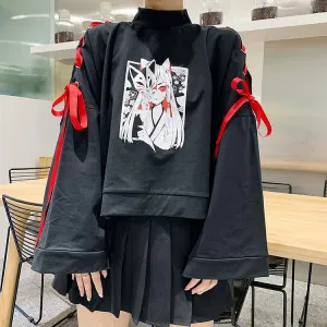 Harajuku Fox Girl Ribbon Sweatshirt - Stylish and Cozy