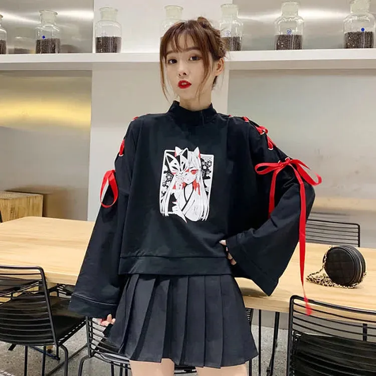 Harajuku Fox Girl Ribbon Sweatshirt - Stylish and Cozy