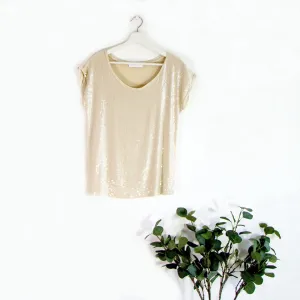 High quality sequin top with chiffon trim