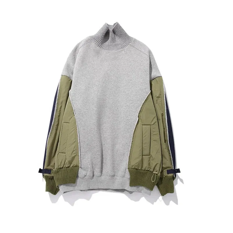 Hit Color Patchwork Loose Tops For Women Turtleneck Long Sleeve Casual Sweatshirt Female Fashion New Clothing Style