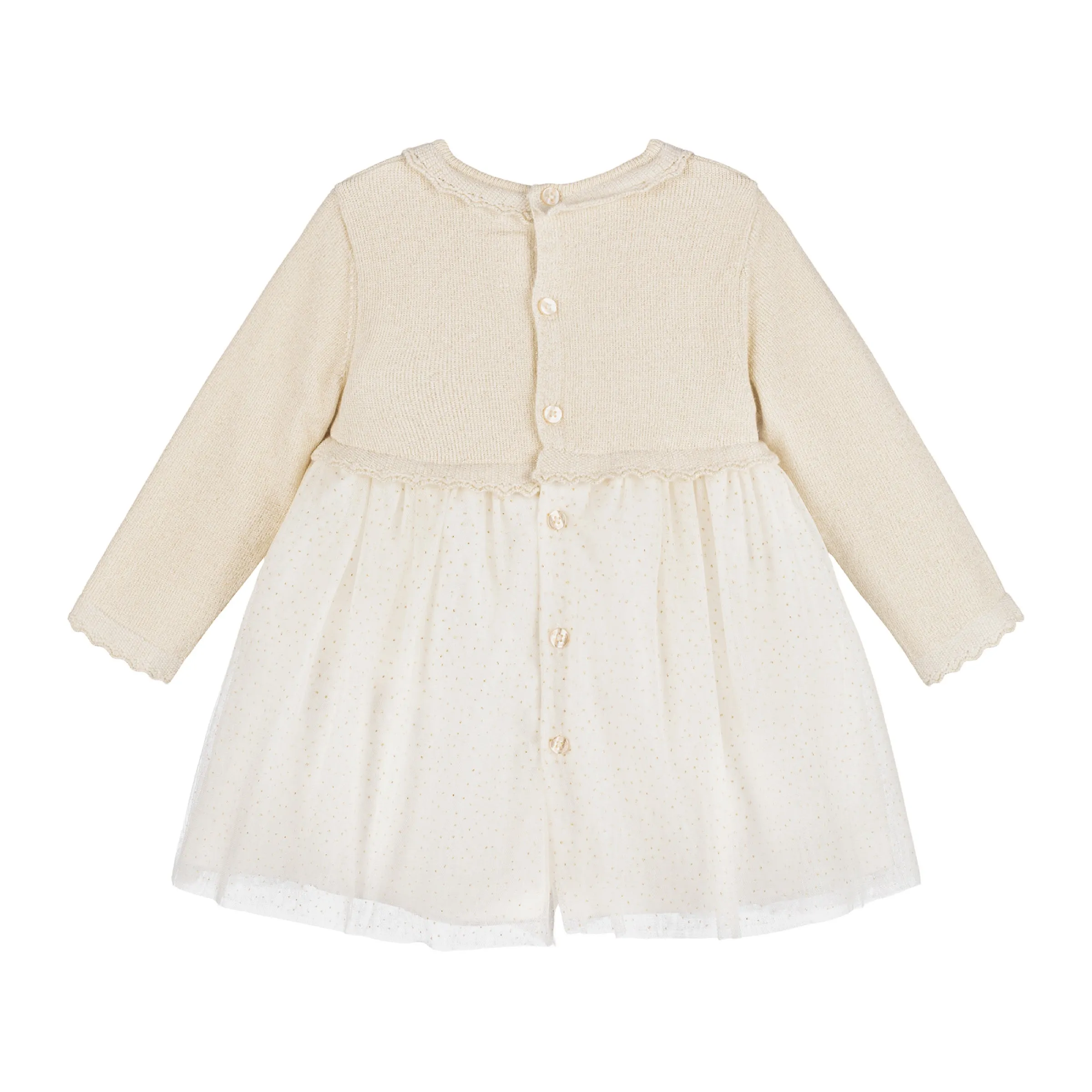 Ivory Knit Jersey Tulle Dress