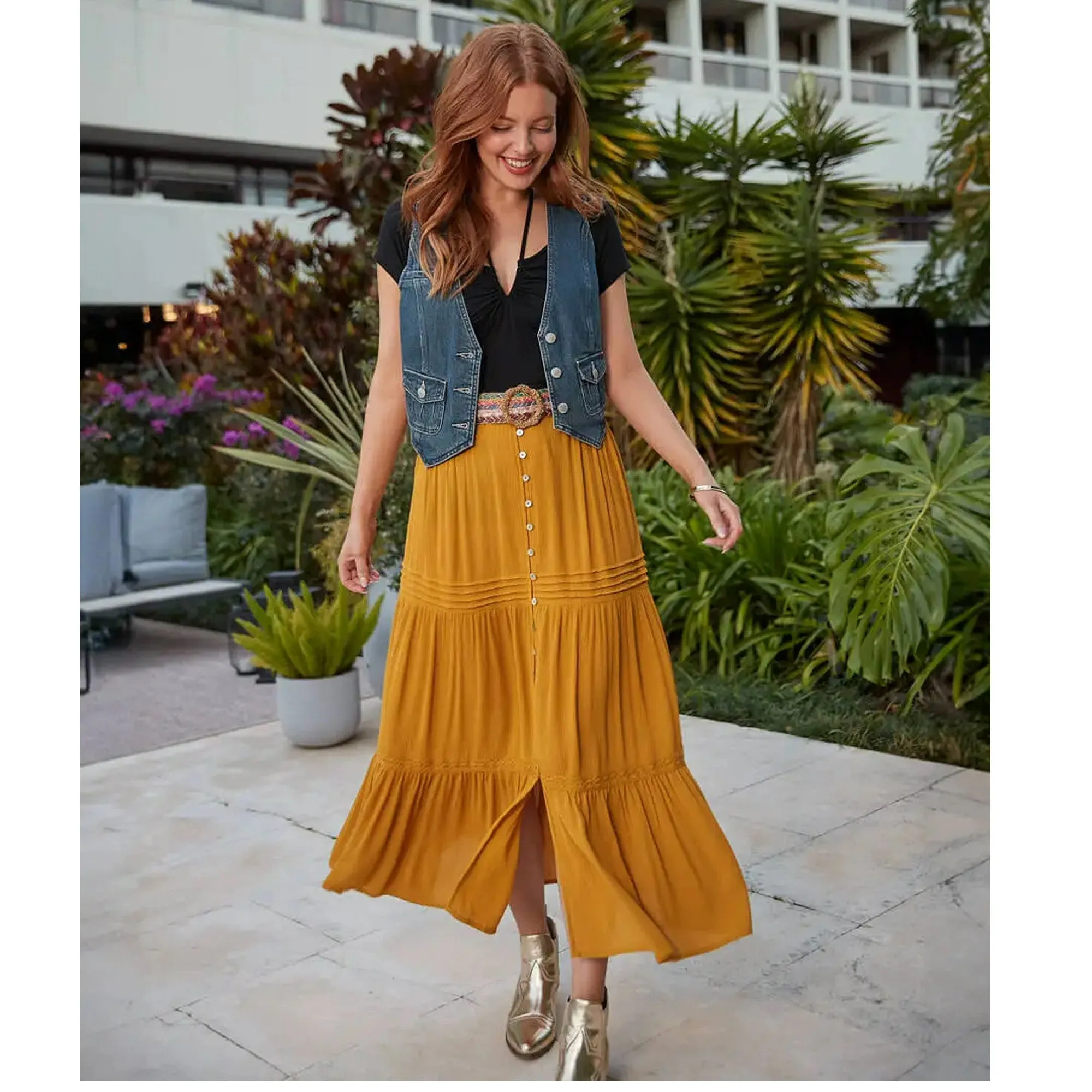 Joe Browns 14 Yellow Sunny Days Tiered Skirt