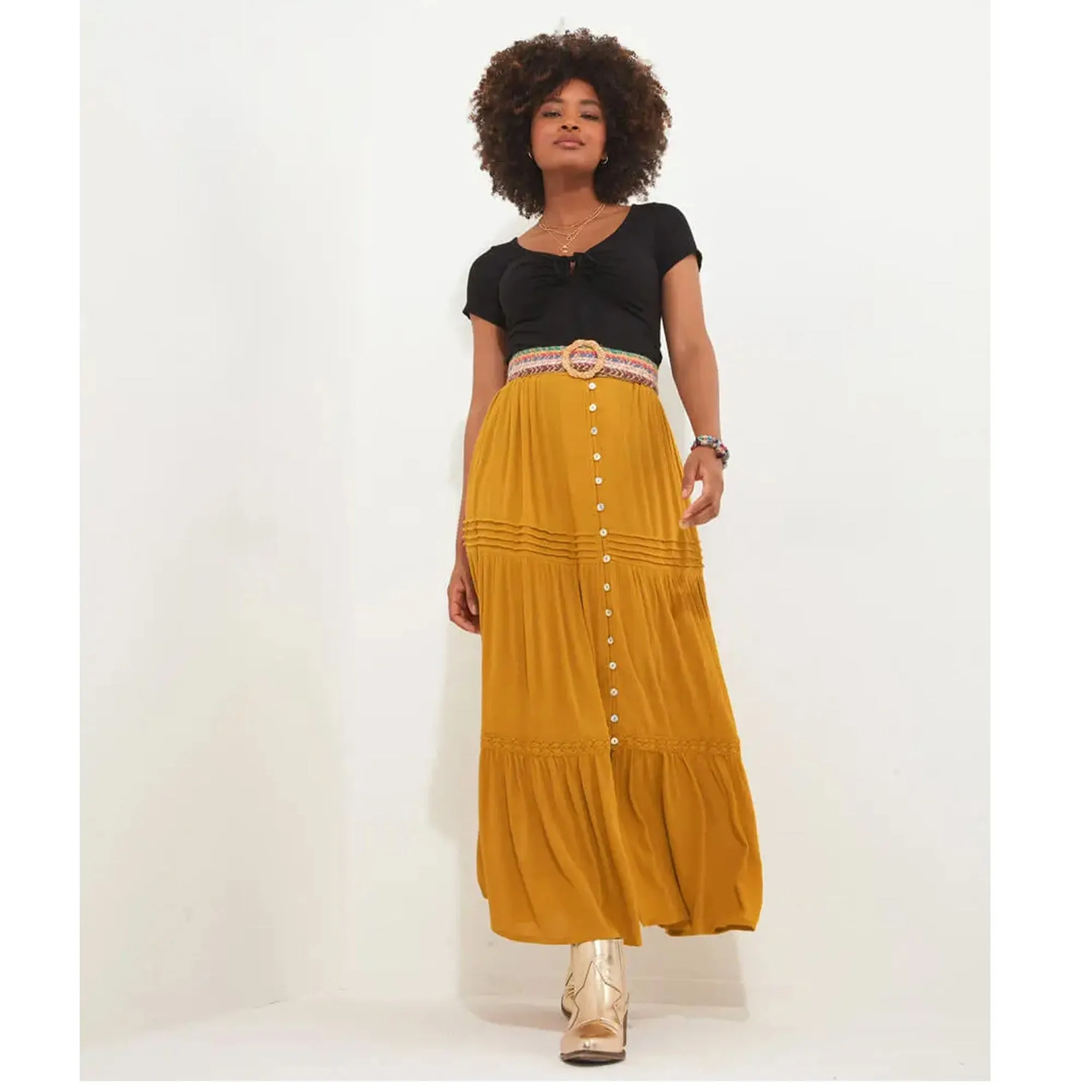 Joe Browns 14 Yellow Sunny Days Tiered Skirt