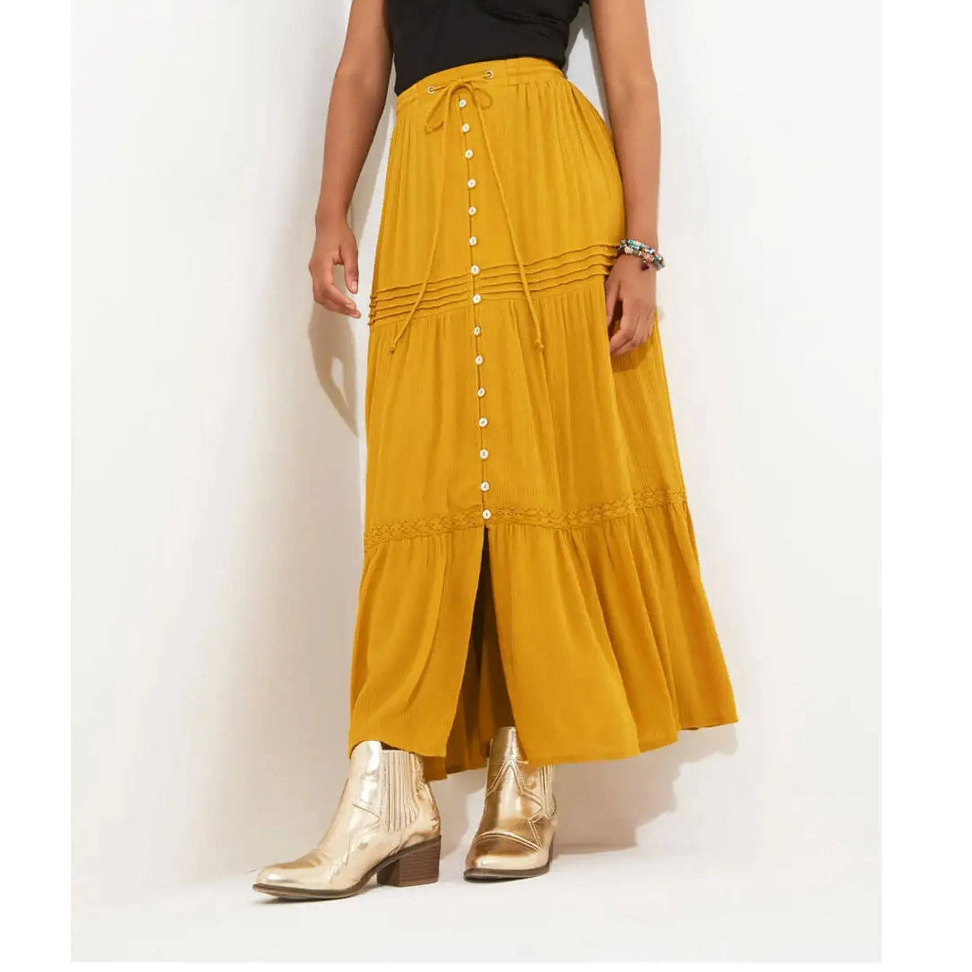 Joe Browns 14 Yellow Sunny Days Tiered Skirt
