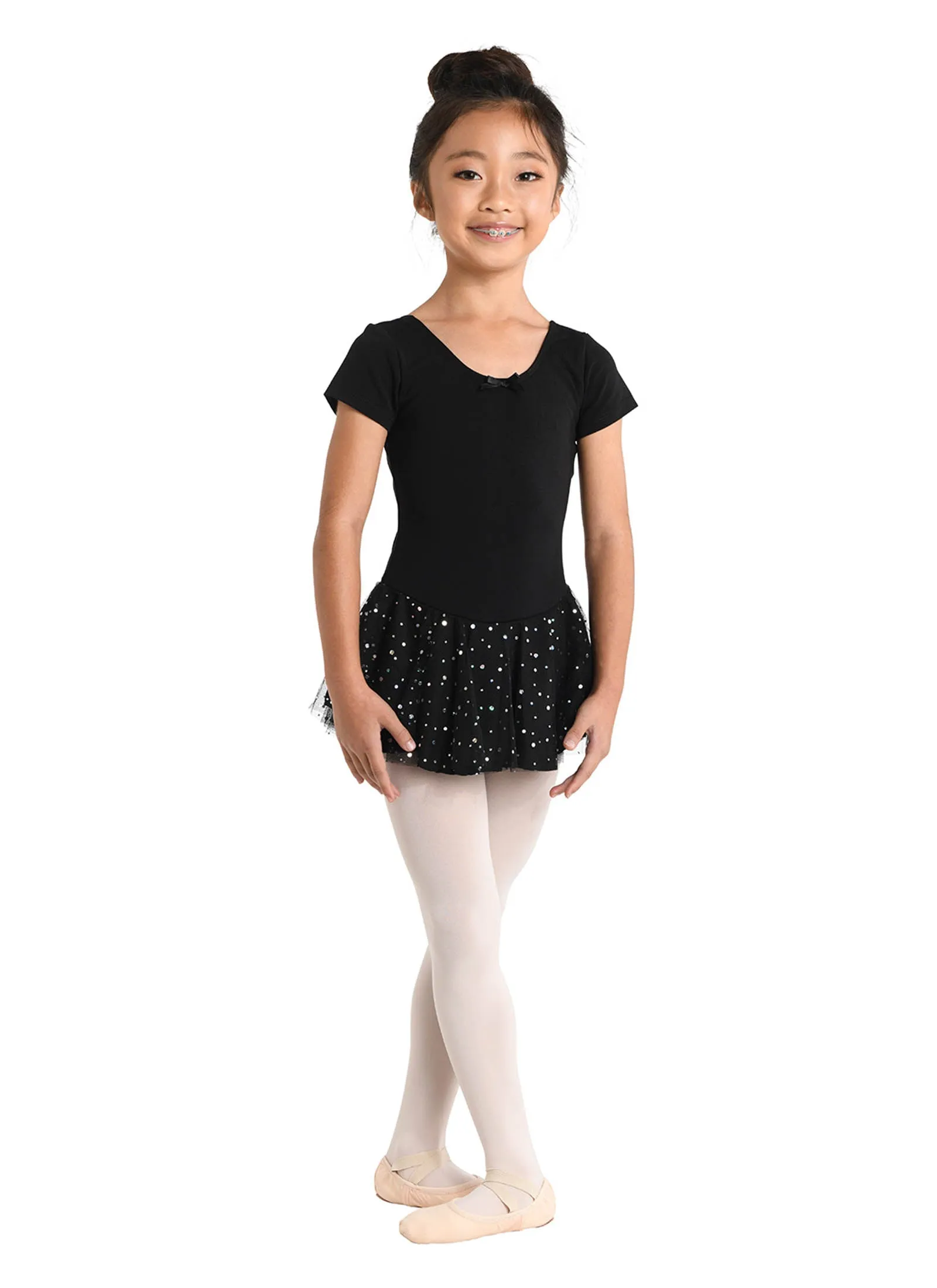 Kids Danznmotion Short Sleeve Dress With Hologram Skirt