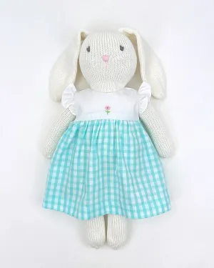 Knit Bunny Doll with Aqua Check Dress