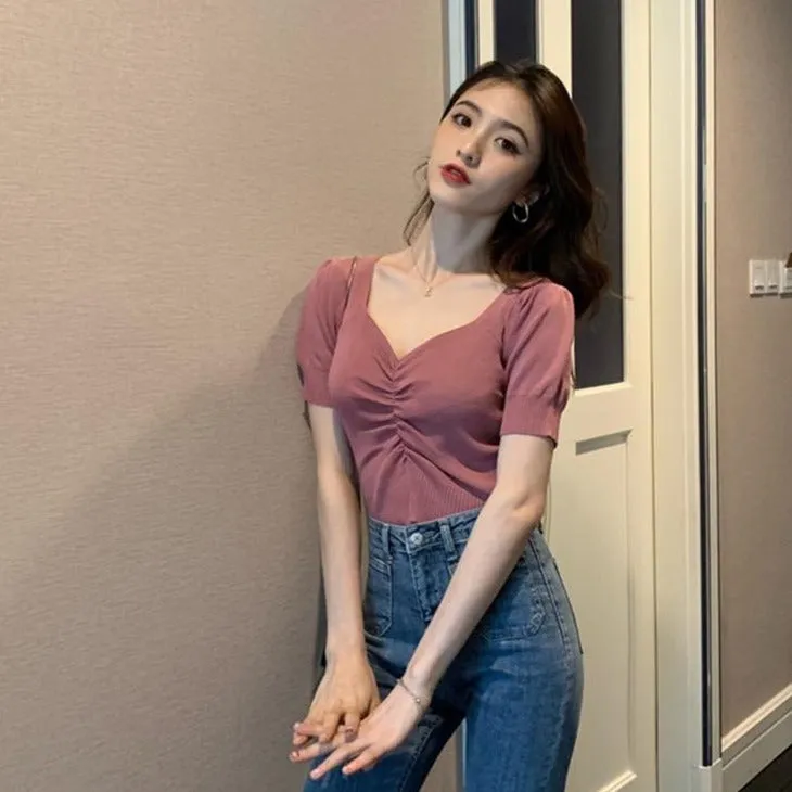 [Korean Style] Gisei Puff Sleeve Knit Top