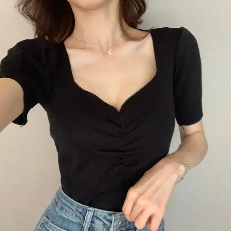 [Korean Style] Gisei Puff Sleeve Knit Top
