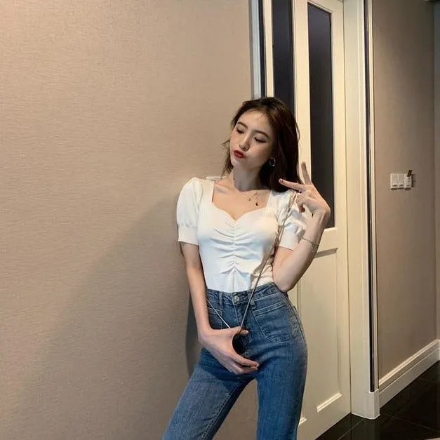 [Korean Style] Gisei Puff Sleeve Knit Top