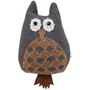 Large Knitted Feather Grey Owl With Lavender
