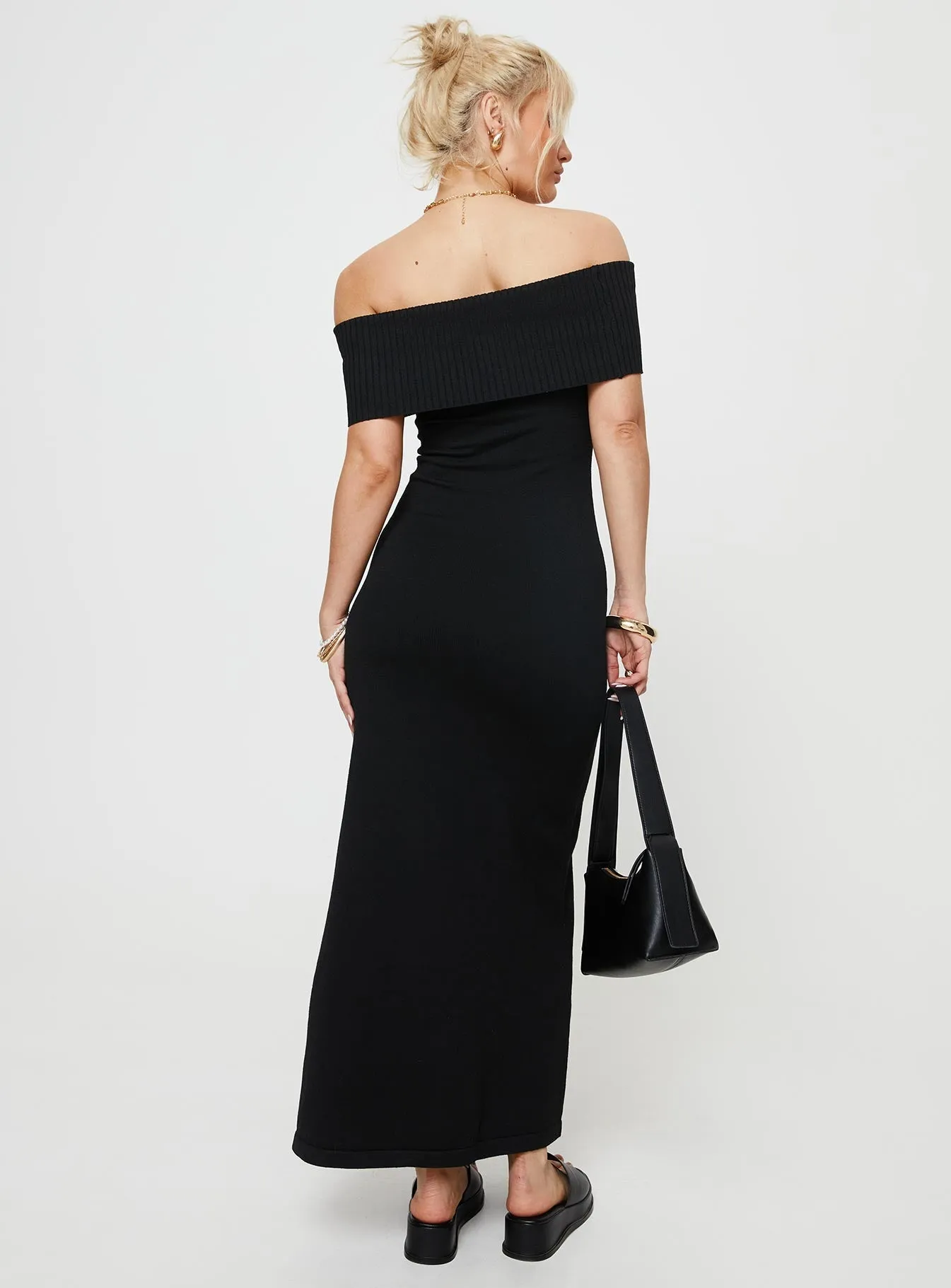 Lassey Off The Shoulder Knit Maxi Dress Black
