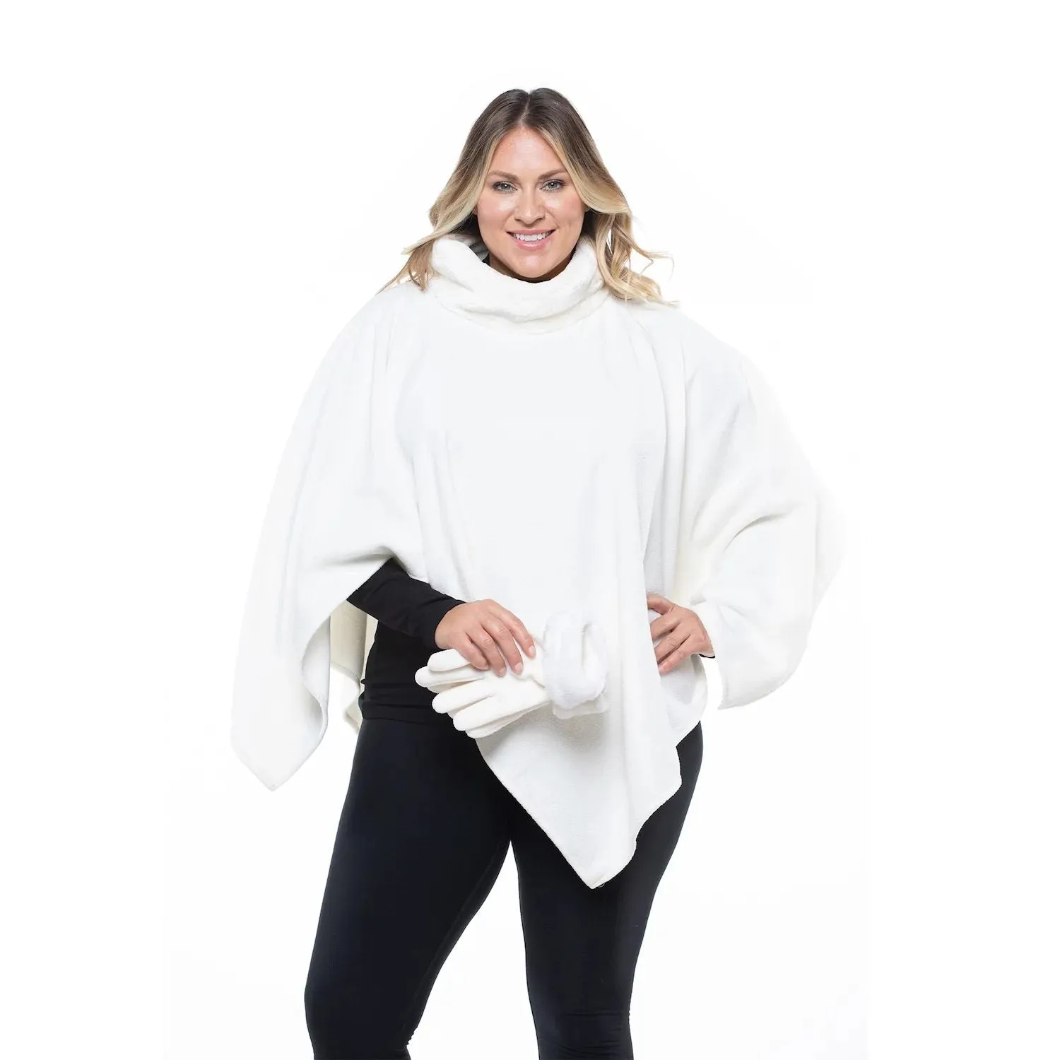 Linda Anderson Women's Fleece Poncho and Glove Set with Faux Fur Trim Linda Anderson