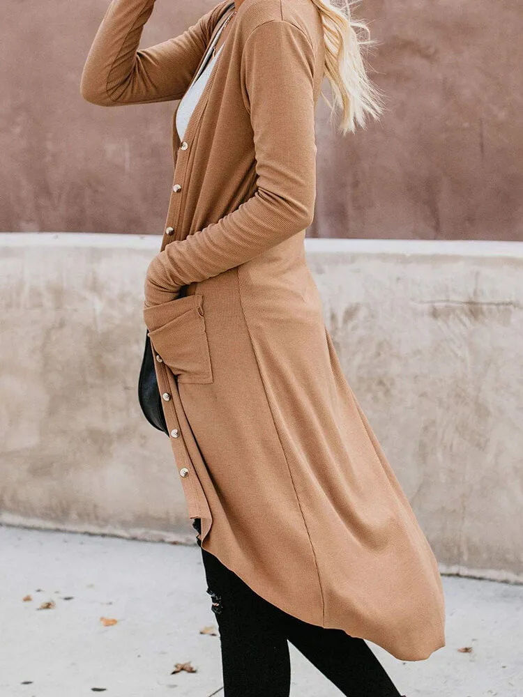 Long Sleeve Button Down Coat with Pockets