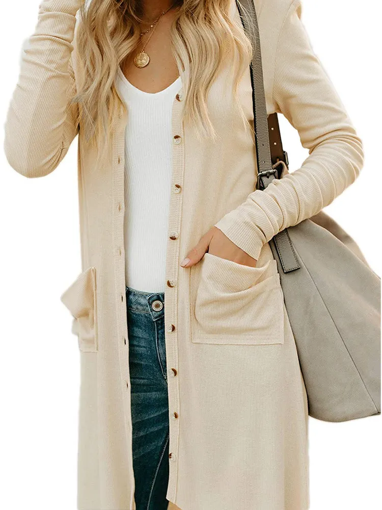 Long Sleeve Button Down Coat with Pockets